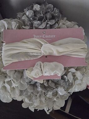 Juicy Couture Cream Crystal-Embellished Headband & Scrunchie Set